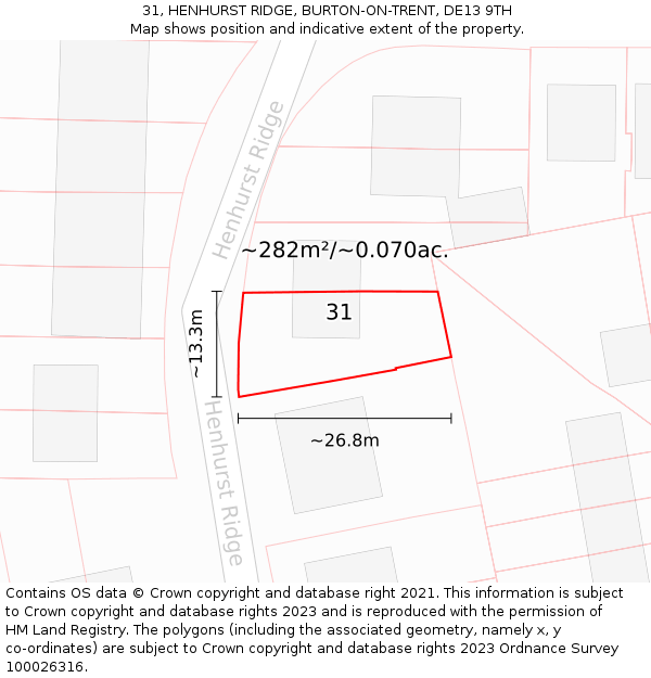 31, HENHURST RIDGE, BURTON-ON-TRENT, DE13 9TH: Plot and title map