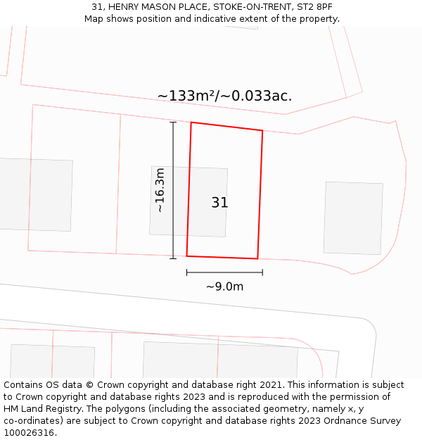 31, HENRY MASON PLACE, STOKE-ON-TRENT, ST2 8PF: Plot and title map