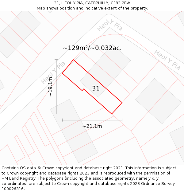 31, HEOL Y PIA, CAERPHILLY, CF83 2RW: Plot and title map