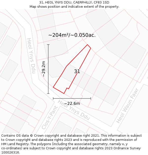 31, HEOL YNYS DDU, CAERPHILLY, CF83 1SD: Plot and title map
