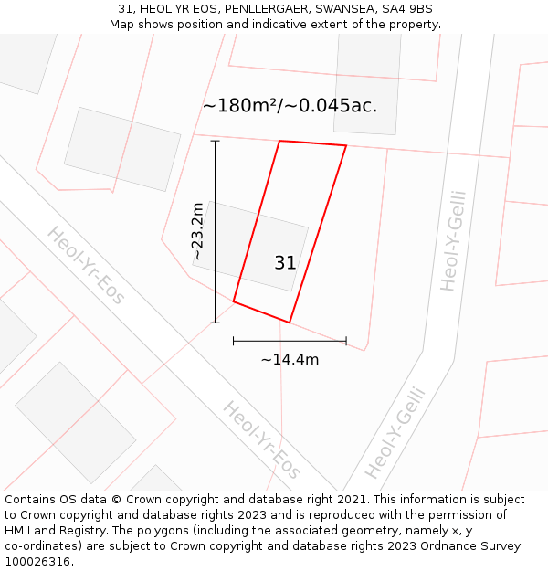 31, HEOL YR EOS, PENLLERGAER, SWANSEA, SA4 9BS: Plot and title map