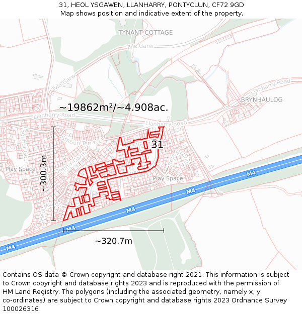 31, HEOL YSGAWEN, LLANHARRY, PONTYCLUN, CF72 9GD: Plot and title map