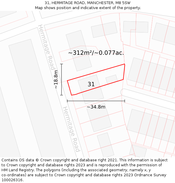 31, HERMITAGE ROAD, MANCHESTER, M8 5SW: Plot and title map