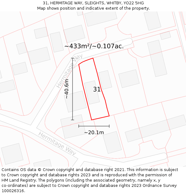 31, HERMITAGE WAY, SLEIGHTS, WHITBY, YO22 5HG: Plot and title map