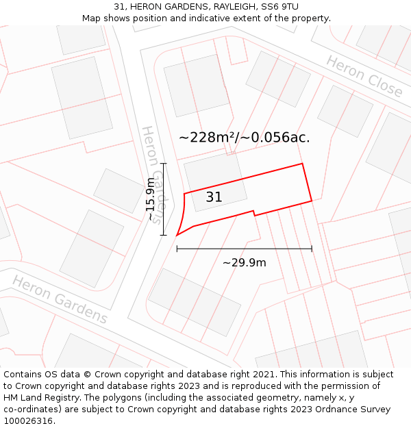 31, HERON GARDENS, RAYLEIGH, SS6 9TU: Plot and title map