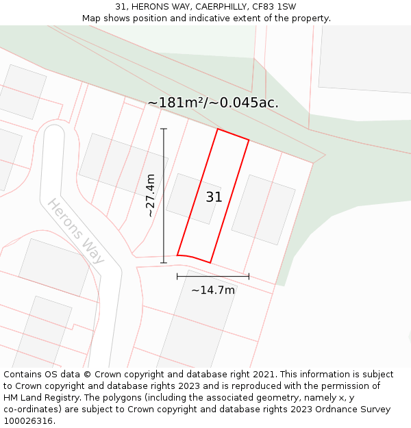 31, HERONS WAY, CAERPHILLY, CF83 1SW: Plot and title map