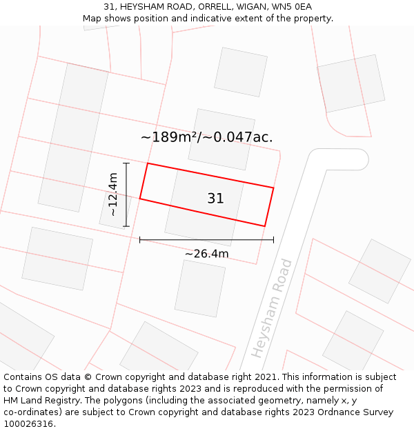 31, HEYSHAM ROAD, ORRELL, WIGAN, WN5 0EA: Plot and title map