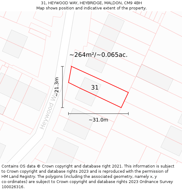 31, HEYWOOD WAY, HEYBRIDGE, MALDON, CM9 4BH: Plot and title map