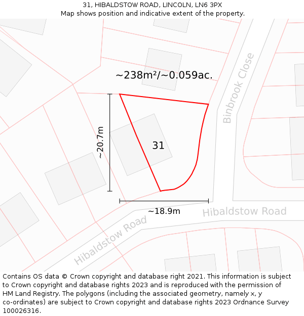 31, HIBALDSTOW ROAD, LINCOLN, LN6 3PX: Plot and title map