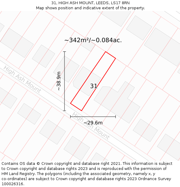 31, HIGH ASH MOUNT, LEEDS, LS17 8RN: Plot and title map