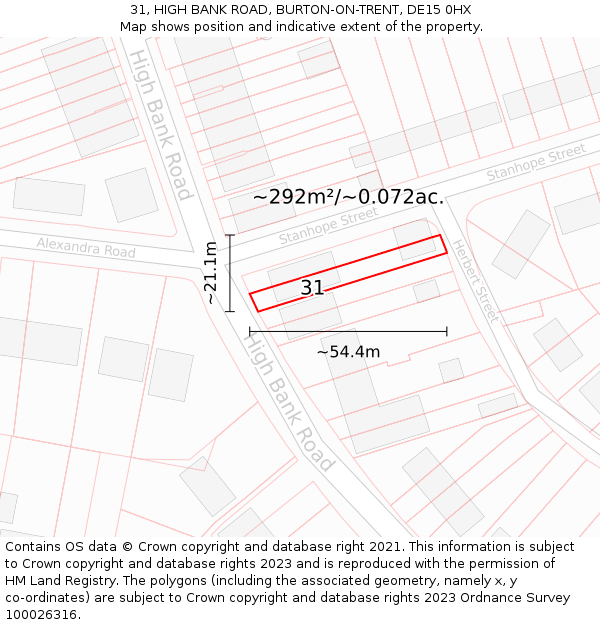 31, HIGH BANK ROAD, BURTON-ON-TRENT, DE15 0HX: Plot and title map