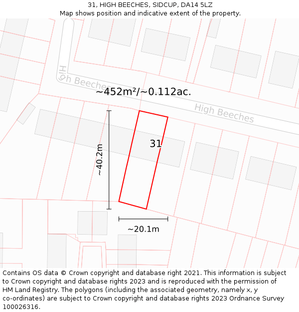 31, HIGH BEECHES, SIDCUP, DA14 5LZ: Plot and title map