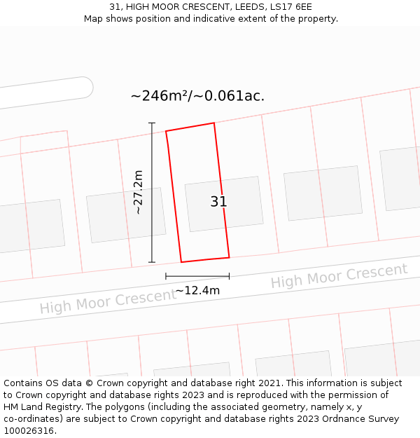 31, HIGH MOOR CRESCENT, LEEDS, LS17 6EE: Plot and title map
