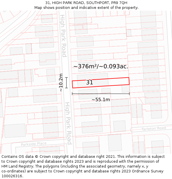 31, HIGH PARK ROAD, SOUTHPORT, PR9 7QH: Plot and title map
