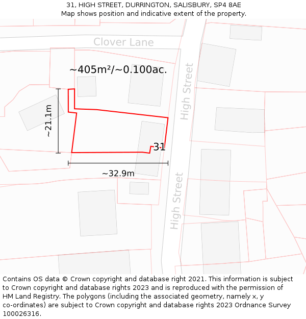 31, HIGH STREET, DURRINGTON, SALISBURY, SP4 8AE: Plot and title map