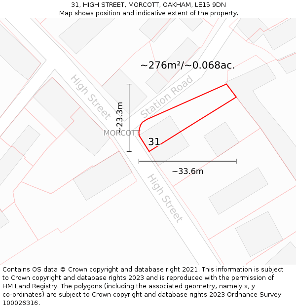 31, HIGH STREET, MORCOTT, OAKHAM, LE15 9DN: Plot and title map