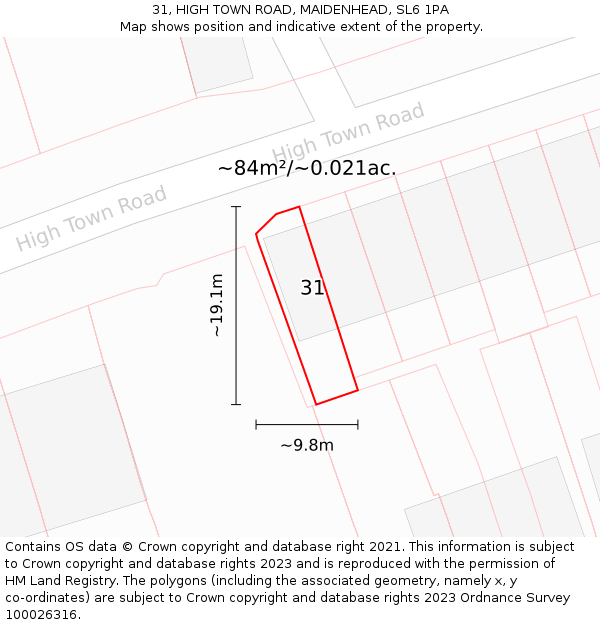 31, HIGH TOWN ROAD, MAIDENHEAD, SL6 1PA: Plot and title map