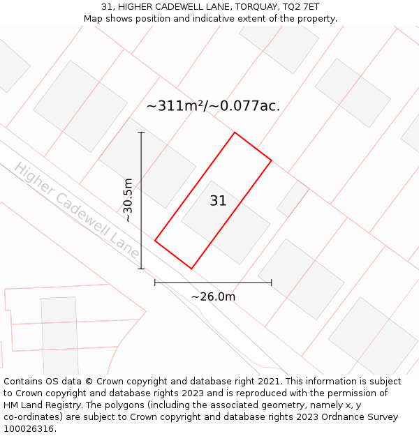31, HIGHER CADEWELL LANE, TORQUAY, TQ2 7ET: Plot and title map