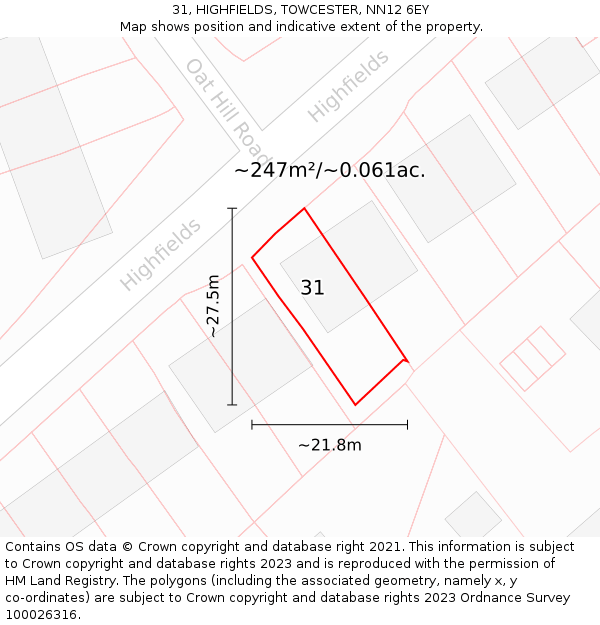 31, HIGHFIELDS, TOWCESTER, NN12 6EY: Plot and title map