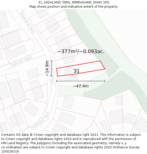 31, HIGHLAND TARN, IMMINGHAM, DN40 1PG: Plot and title map