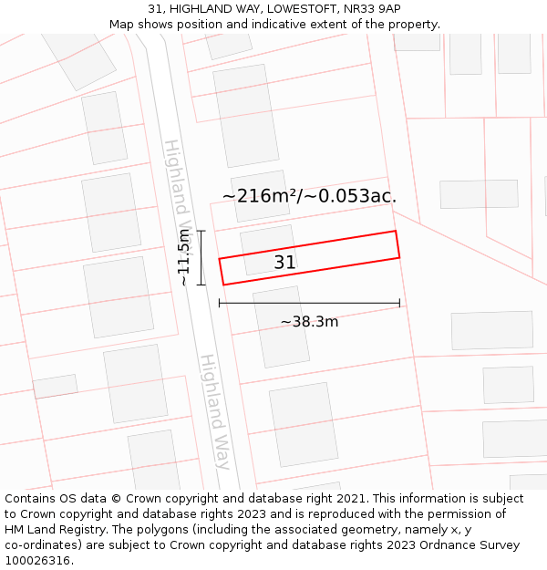 31, HIGHLAND WAY, LOWESTOFT, NR33 9AP: Plot and title map