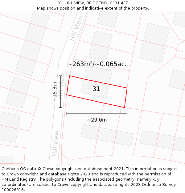 31, HILL VIEW, BRIDGEND, CF31 4EB: Plot and title map
