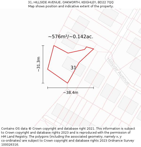 31, HILLSIDE AVENUE, OAKWORTH, KEIGHLEY, BD22 7QQ: Plot and title map