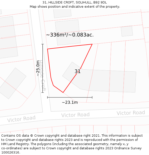 31, HILLSIDE CROFT, SOLIHULL, B92 9DL: Plot and title map