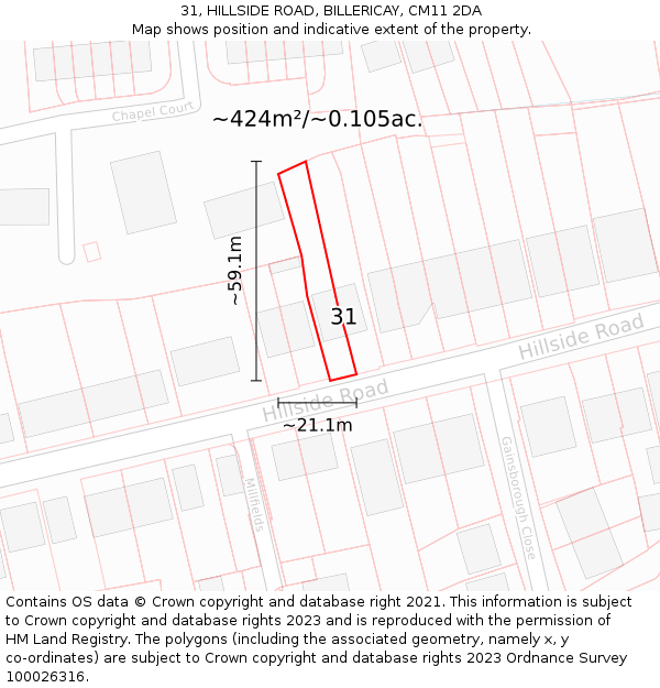 31, HILLSIDE ROAD, BILLERICAY, CM11 2DA: Plot and title map
