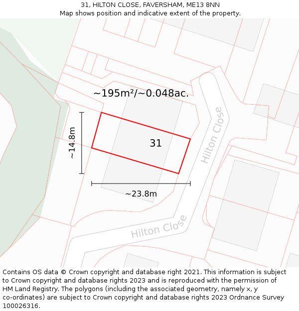 31, HILTON CLOSE, FAVERSHAM, ME13 8NN: Plot and title map