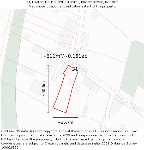 31, HINTON FIELDS, BOURNHEATH, BROMSGROVE, B61 9HT: Plot and title map