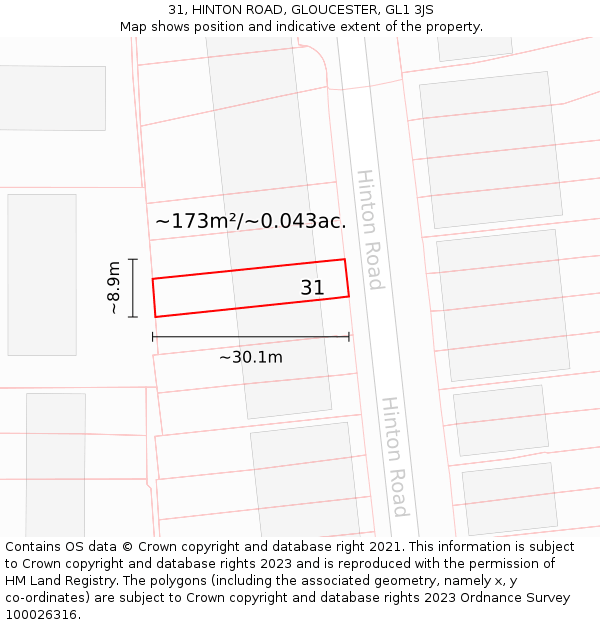 31, HINTON ROAD, GLOUCESTER, GL1 3JS: Plot and title map