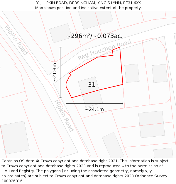31, HIPKIN ROAD, DERSINGHAM, KING'S LYNN, PE31 6XX: Plot and title map