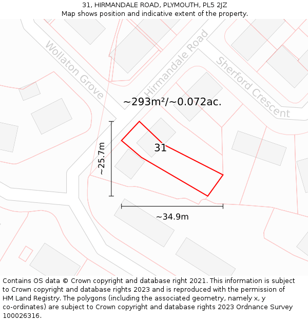 31, HIRMANDALE ROAD, PLYMOUTH, PL5 2JZ: Plot and title map