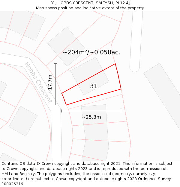 31, HOBBS CRESCENT, SALTASH, PL12 4JJ: Plot and title map