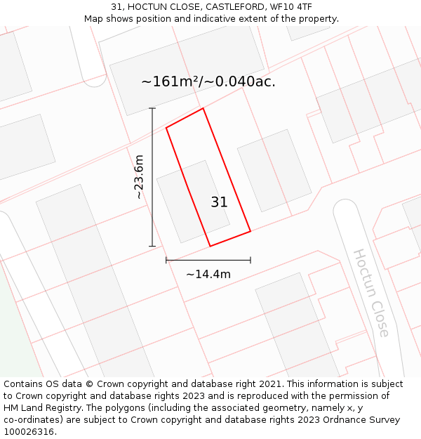 31, HOCTUN CLOSE, CASTLEFORD, WF10 4TF: Plot and title map