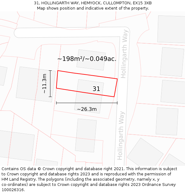 31, HOLLINGARTH WAY, HEMYOCK, CULLOMPTON, EX15 3XB: Plot and title map