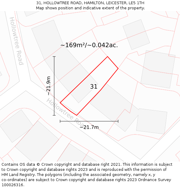 31, HOLLOWTREE ROAD, HAMILTON, LEICESTER, LE5 1TH: Plot and title map