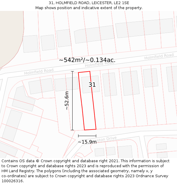31, HOLMFIELD ROAD, LEICESTER, LE2 1SE: Plot and title map