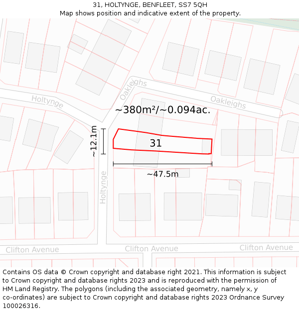31, HOLTYNGE, BENFLEET, SS7 5QH: Plot and title map