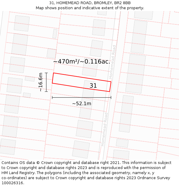 31, HOMEMEAD ROAD, BROMLEY, BR2 8BB: Plot and title map