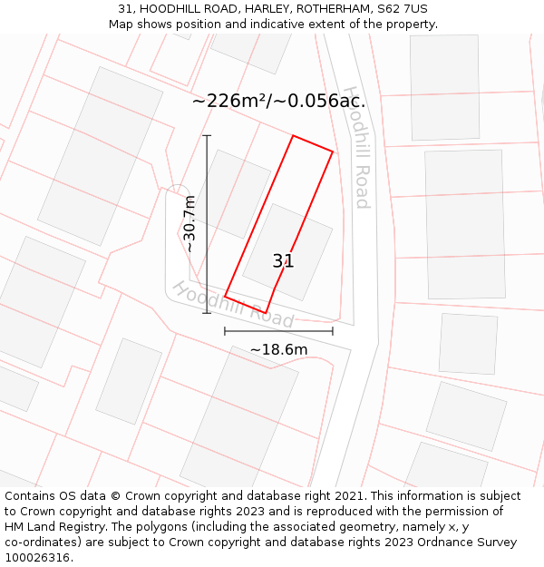 31, HOODHILL ROAD, HARLEY, ROTHERHAM, S62 7US: Plot and title map