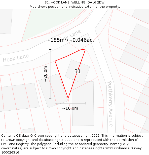 31, HOOK LANE, WELLING, DA16 2DW: Plot and title map
