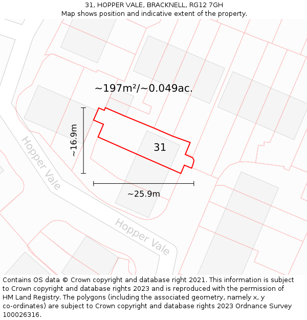 31, HOPPER VALE, BRACKNELL, RG12 7GH: Plot and title map