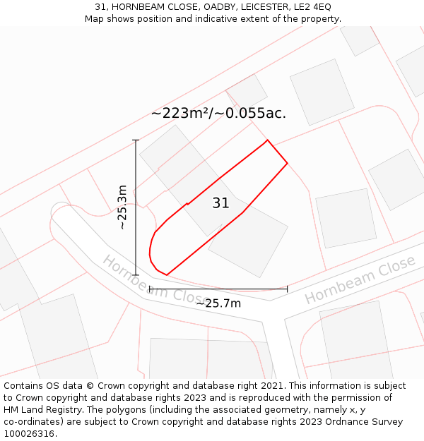 31, HORNBEAM CLOSE, OADBY, LEICESTER, LE2 4EQ: Plot and title map