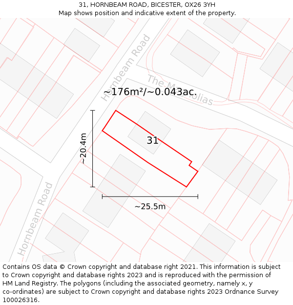 31, HORNBEAM ROAD, BICESTER, OX26 3YH: Plot and title map