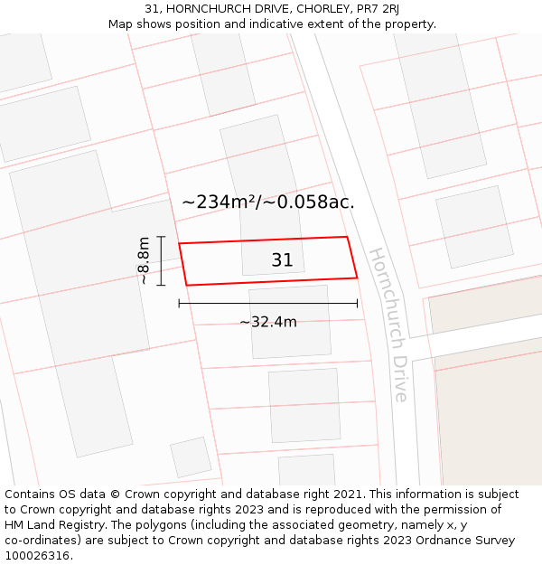 31, HORNCHURCH DRIVE, CHORLEY, PR7 2RJ: Plot and title map