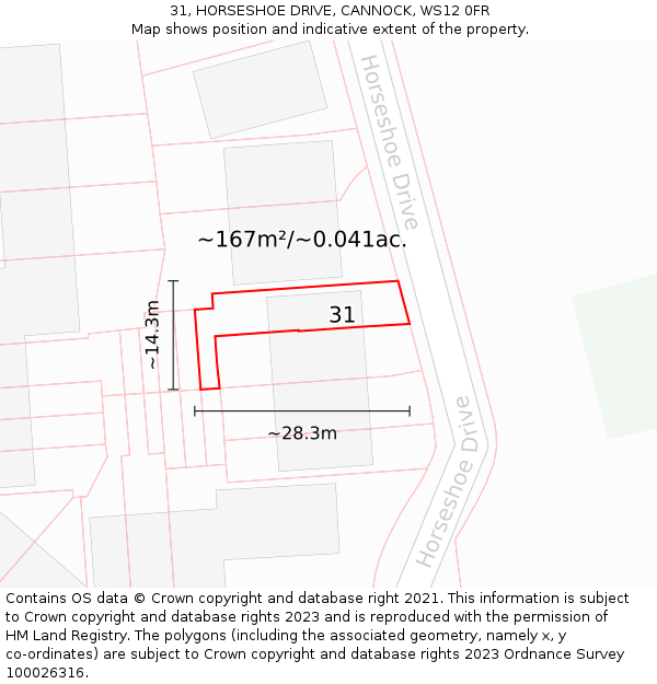 31, HORSESHOE DRIVE, CANNOCK, WS12 0FR: Plot and title map