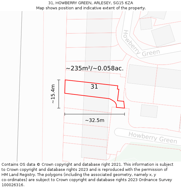 31, HOWBERRY GREEN, ARLESEY, SG15 6ZA: Plot and title map