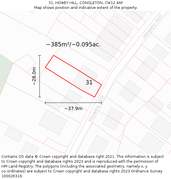 31, HOWEY HILL, CONGLETON, CW12 4AF: Plot and title map